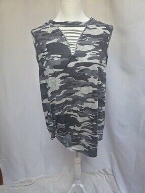 SO Gray Camo Sleeveless Ladder Cutout Side Knot Tank Top NWT Large